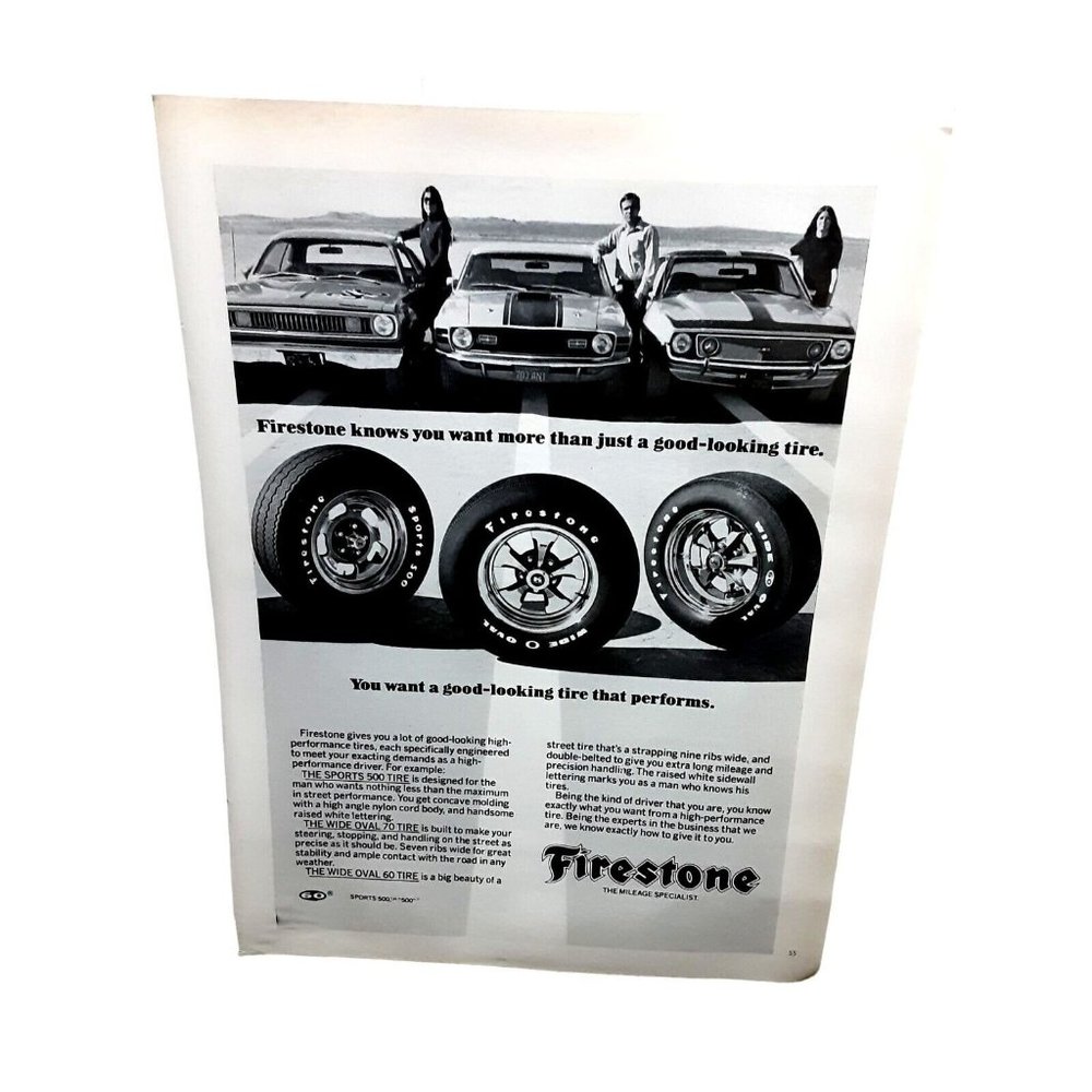 Vintage 1971 Firestone Tires Mustang Ad Original epherma
